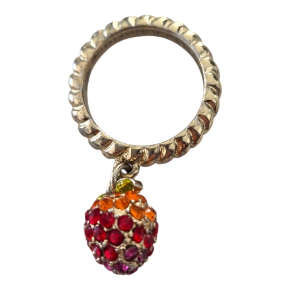 BCBGeneration Gold Tone Ring with Strawberry Charm – Rhinestone Fruit Dangle